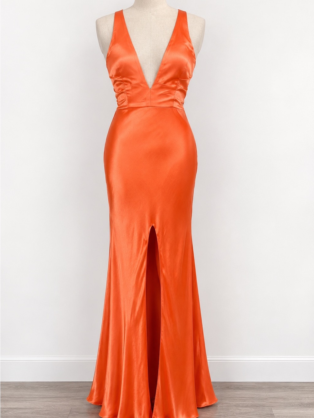 Bardot Orange Satin Plunge Cross Back Maxi Dress